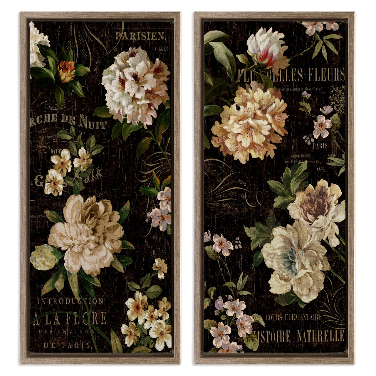 Stupell Industries Vintage French Typography Flowers Framed Floater Canvas Wall Art